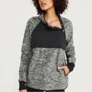 ABERCROMBIE & FITCH S Asymmetrical Snap Up Fleece Quilted Pullover Black Grey